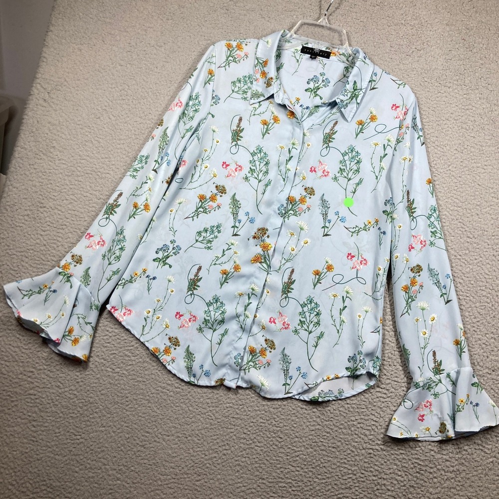 Sanctuary Floral Blouse Women Large Blue Flare Sleeve Wildflower Cottage FLAW
